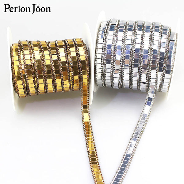 1 yard silver gold glass rhinestone hot fix tape ribbon crystal rhinestone decoration iron on shoes clothing accessories TR047