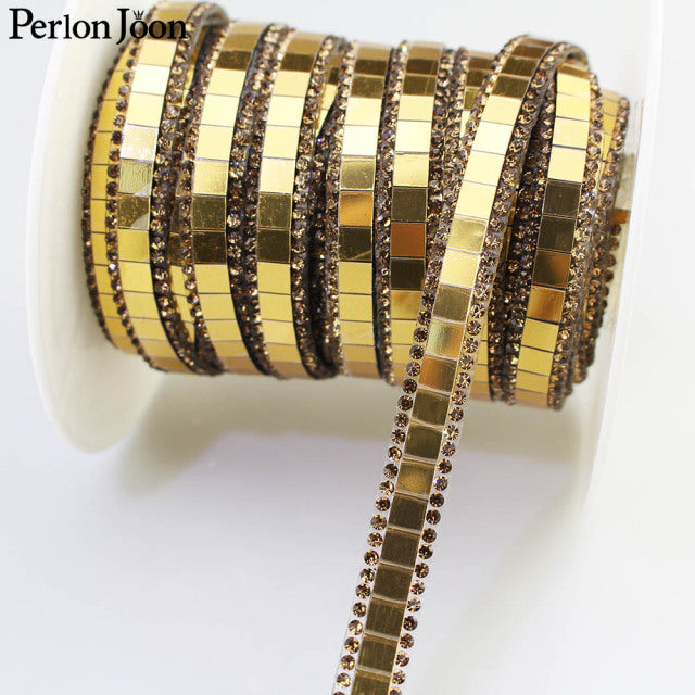 1 yard silver gold glass rhinestone hot fix tape ribbon crystal rhinestone decoration iron on shoes clothing accessories TR047