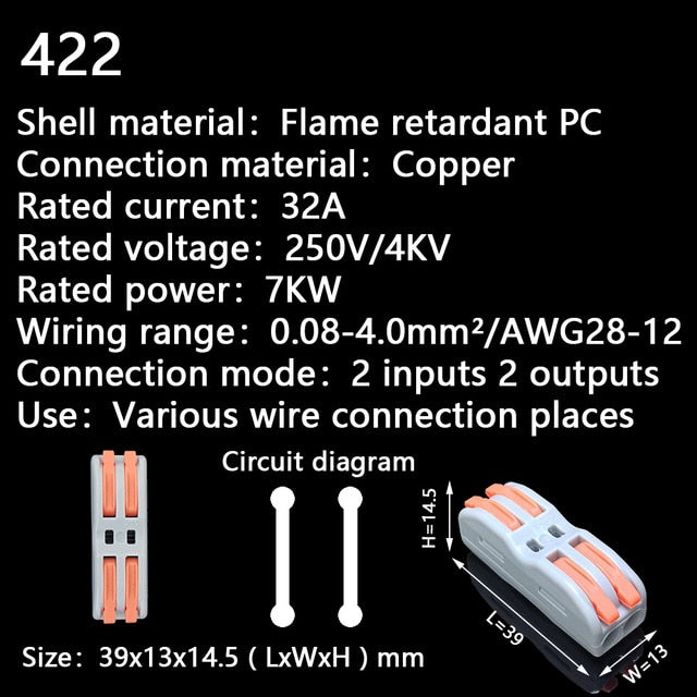Mini Fast Wire Cable Connectors Universal Compact Conductor Spring Splicing Wiring Connector Push-in Terminal Block 422 SPL-2/3