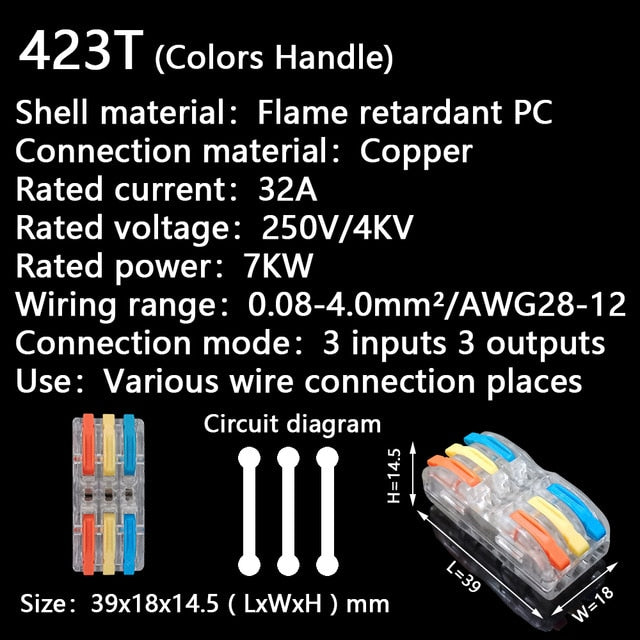 Mini Fast Wire Cable Connectors Universal Compact Conductor Spring Splicing Wiring Connector Push-in Terminal Block 422 SPL-2/3