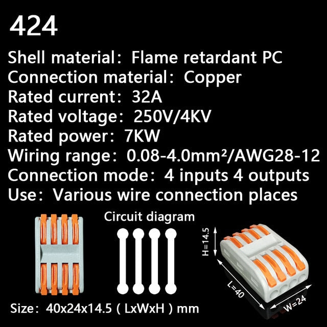 Mini Fast Wire Cable Connectors Universal Compact Conductor Spring Splicing Wiring Connector Push-in Terminal Block 422 SPL-2/3