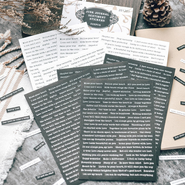 8Sheets Black White Words Phrase Stickers Scrapbooking Material Paper Label Diary Stationery Album Decoration