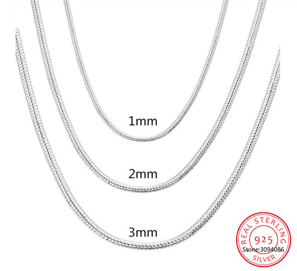 LEKANI 925 Silver 1MM/2MM/3MM Snake Chain Necklace For Men Women Silver Necklaces Fine Jewelry