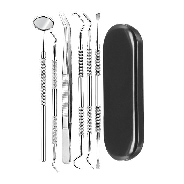 6pc/set Dental Mirror Stainless Steel Dental Dentist Prepared Tool Set Probe Tooth Care Kit Instrument Tweezer Hoe Sickle Scaler