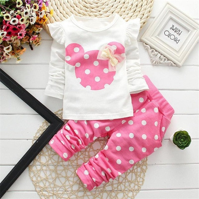 2021 New Kids Clothes Girl Baby Long Rabbit Sleeve Cotton Minnie Casual Suits Baby Clothing Retail Children Suits Free Shipping