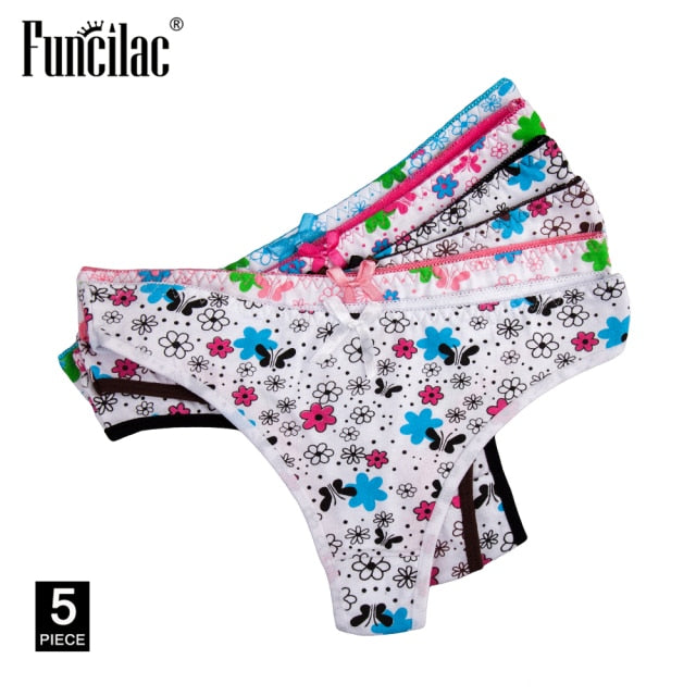 Women Sexy Lace G-Strings Cotton Thongs Bikini Panties Ladies Underpants Briefs Set Stripe Underwear Lingerie 5 Pcs/lot FUNCILAC