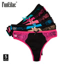Women Sexy Lace G-Strings Cotton Thongs Bikini Panties Ladies Underpants Briefs Set Stripe Underwear Lingerie 5 Pcs/lot FUNCILAC