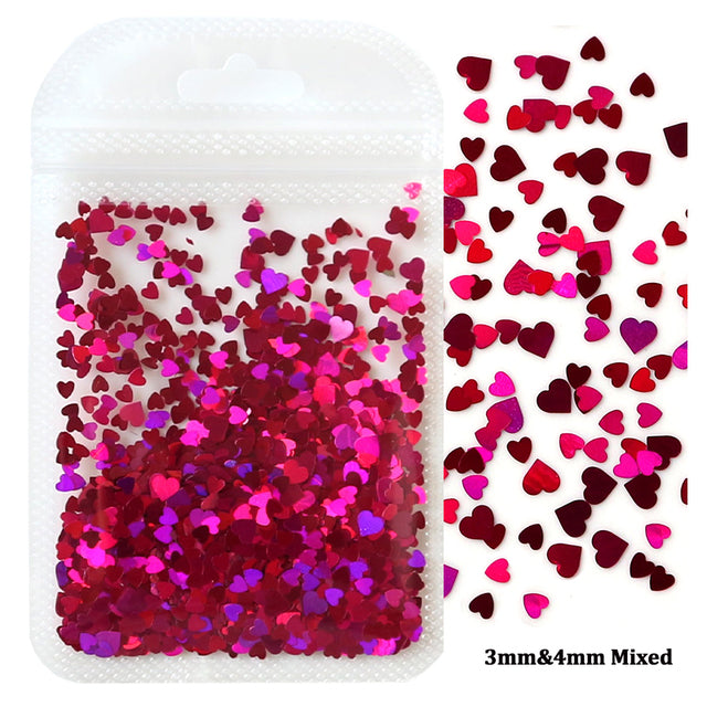 2g Holographic Nail Art Glitter Shiny Sweet Love Heart Flakes Sequins 3D Nails Paillette Manicure Valentine's Day Decorations