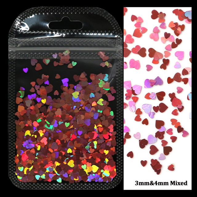 2g Holographic Nail Art Glitter Shiny Sweet Love Heart Flakes Sequins 3D Nails Paillette Manicure Valentine's Day Decorations