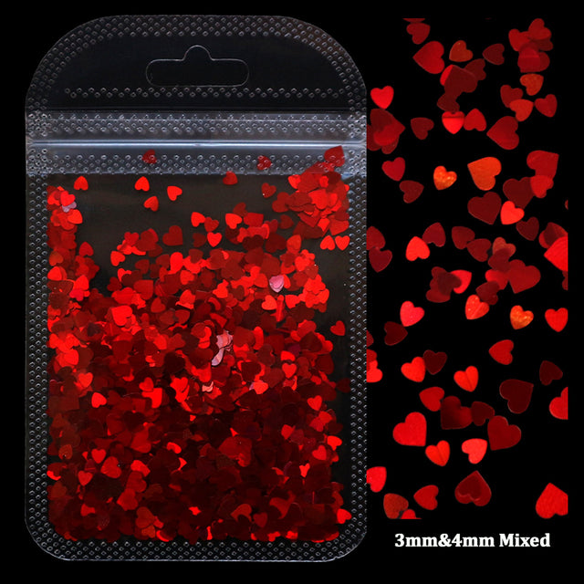 2g Holographic Nail Art Glitter Shiny Sweet Love Heart Flakes Sequins 3D Nails Paillette Manicure Valentine's Day Decorations