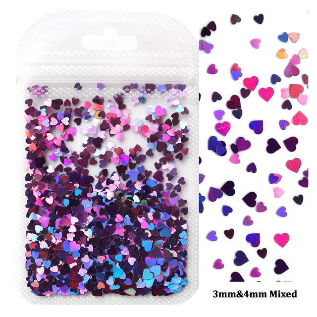 2g Holographic Nail Art Glitter Shiny Sweet Love Heart Flakes Sequins 3D Nails Paillette Manicure Valentine's Day Decorations