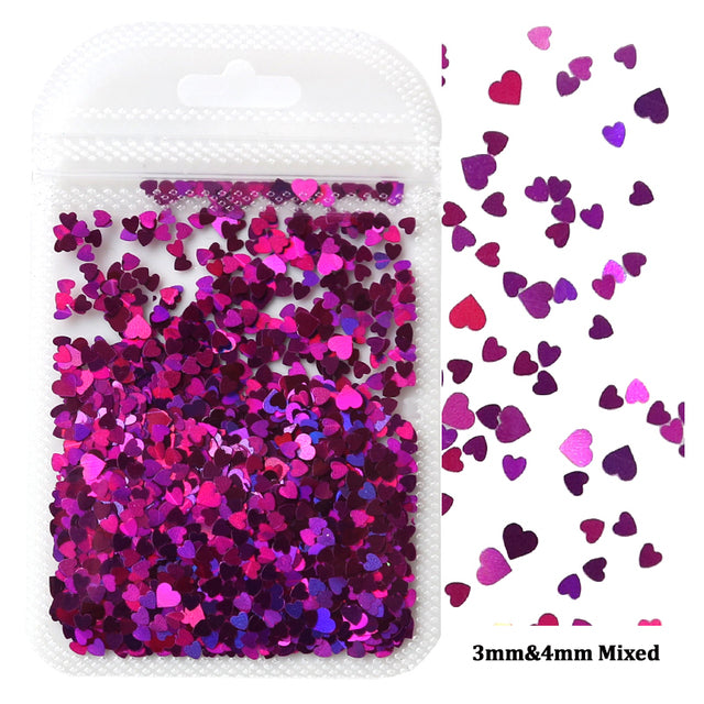 2g Holographic Nail Art Glitter Shiny Sweet Love Heart Flakes Sequins 3D Nails Paillette Manicure Valentine's Day Decorations