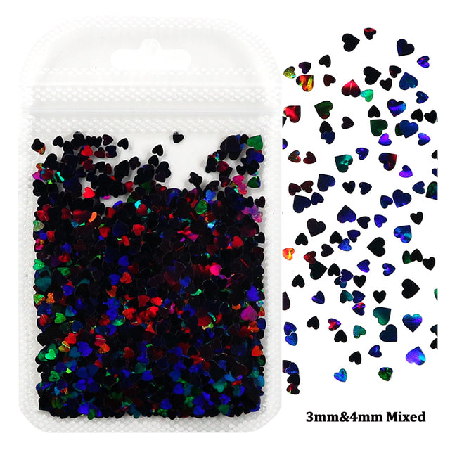 2g Holographic Nail Art Glitter Shiny Sweet Love Heart Flakes Sequins 3D Nails Paillette Manicure Valentine's Day Decorations