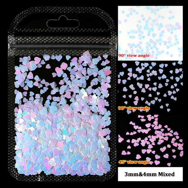 2g Holographic Nail Art Glitter Shiny Sweet Love Heart Flakes Sequins 3D Nails Paillette Manicure Valentine's Day Decorations