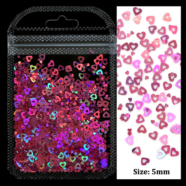 2g Holographic Nail Art Glitter Shiny Sweet Love Heart Flakes Sequins 3D Nails Paillette Manicure Valentine's Day Decorations