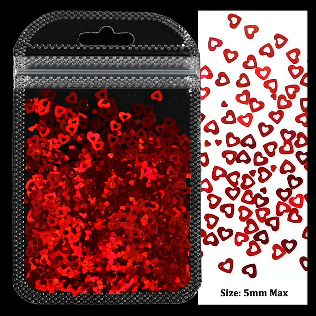 2g Holographic Nail Art Glitter Shiny Sweet Love Heart Flakes Sequins 3D Nails Paillette Manicure Valentine's Day Decorations