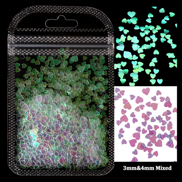 2g Holographic Nail Art Glitter Shiny Sweet Love Heart Flakes Sequins 3D Nails Paillette Manicure Valentine's Day Decorations
