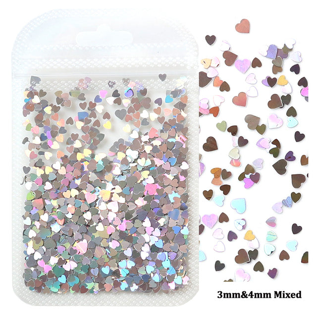 2g Holographic Nail Art Glitter Shiny Sweet Love Heart Flakes Sequins 3D Nails Paillette Manicure Valentine's Day Decorations