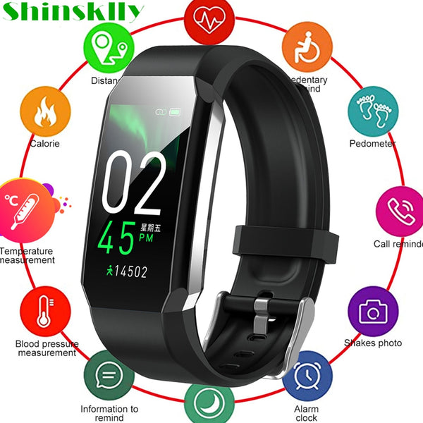 2021 Smart Watch Bracelet Body Thermometer Blood Pressure Fitness Bracelet Waterproof Sport Smart Band Watches For Men Women