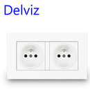 Delviz French Standard Socket, AC 100~250V, Dual USB Charger Port for Mobile, White With switch panel, 16A Wall Power USB Socket