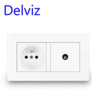 Delviz French Standard Socket, AC 100~250V, Dual USB Charger Port for Mobile, White With switch panel, 16A Wall Power USB Socket