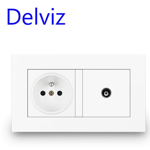 Delviz French Standard Socket, AC 100~250V, Dual USB Charger Port for Mobile, White With switch panel, 16A Wall Power USB Socket