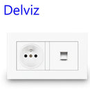 Delviz French Standard Socket, AC 100~250V, Dual USB Charger Port for Mobile, White With switch panel, 16A Wall Power USB Socket