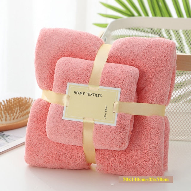 70x140cm 35x75cm 2pcs Luxury Super Large Towel Set High Absorbent Soft Bath Towel + Face Towels bath towels for adults cotton