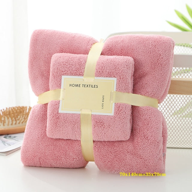 70x140cm 35x75cm 2pcs Luxury Super Large Towel Set High Absorbent Soft Bath Towel + Face Towels bath towels for adults cotton