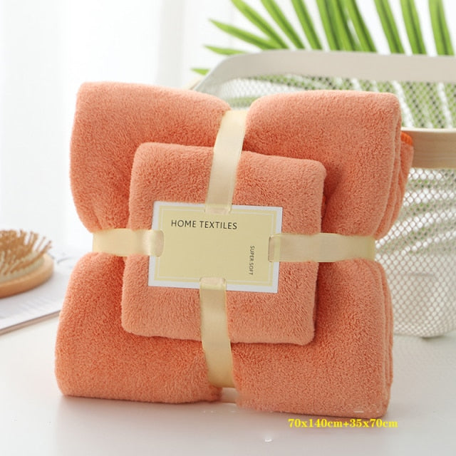70x140cm 35x75cm 2pcs Luxury Super Large Towel Set High Absorbent Soft Bath Towel + Face Towels bath towels for adults cotton