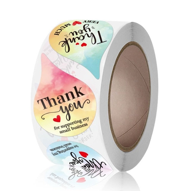 500pcs Thank You for My Small Business Stickers Paper Thank You Label Sticker Rainbow Silver Roll Adhesive Shipping Mail Labels