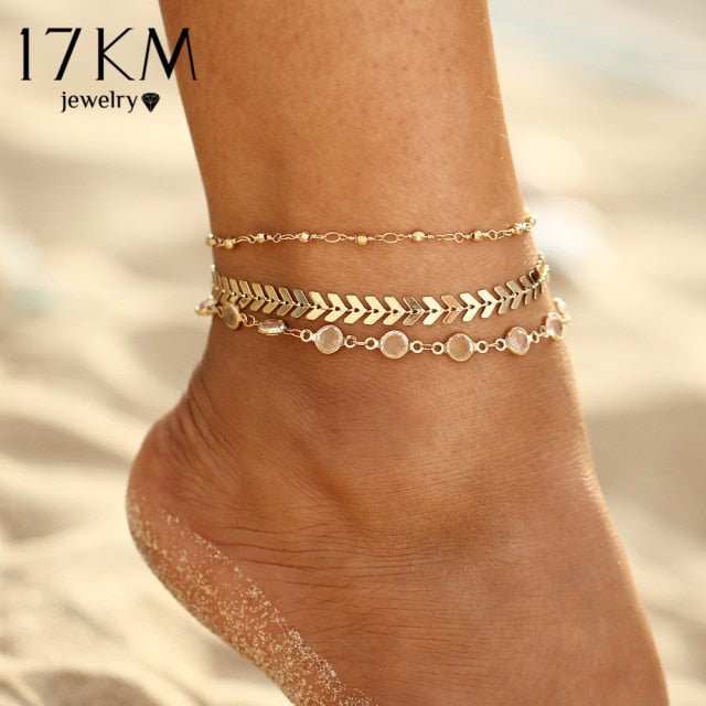 17KM Bohemian Colorful Eye Beads Anklets For Women Gold Color Summer Ocean Beach Ankle Bracelet Foot Leg Chain Jewelry 2021 NEW