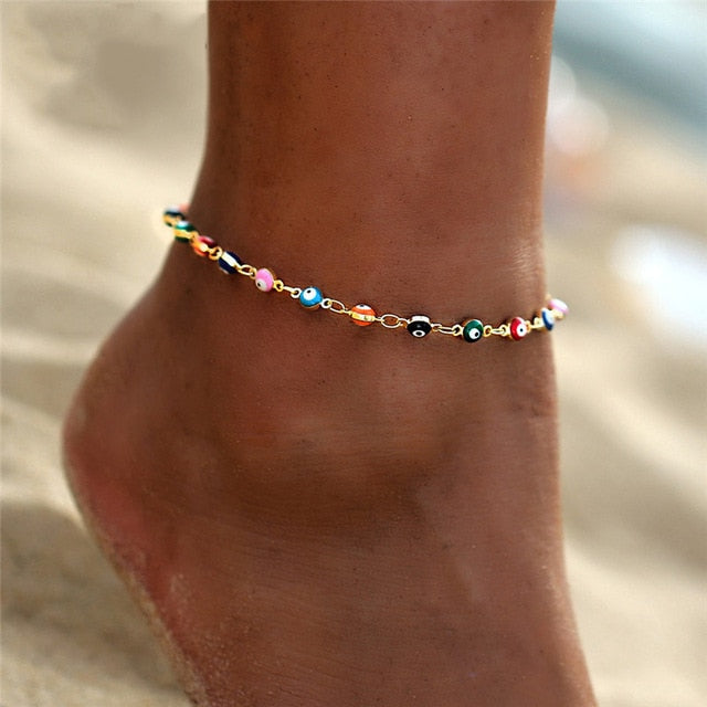 17KM Bohemian Colorful Eye Beads Anklets For Women Gold Color Summer Ocean Beach Ankle Bracelet Foot Leg Chain Jewelry 2021 NEW