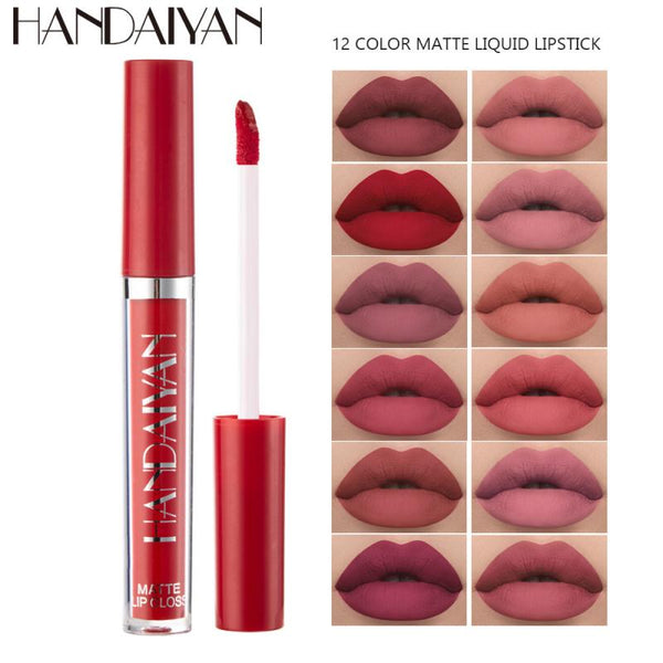 12 Colors Lipsticks Women Cosmetics Matte Sexy Long Lasting Waterproof Non-stick Cup Easy To Color Smooth Lip Gloss Makeup TSLM1