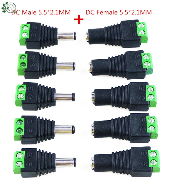 5 Set 10 pcs Cameras 2.1mm x 5.5mm Female Male DC Power Plug Adapter  Female Plug Jack Adapter Connector Male Plug Socket green