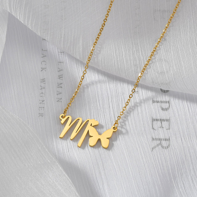 Atoztide Fashion Custom Name Stainless Steel Necklaces Personalized Jewelry Chain Crown Heart Butterfly Necklace for Women Gifts