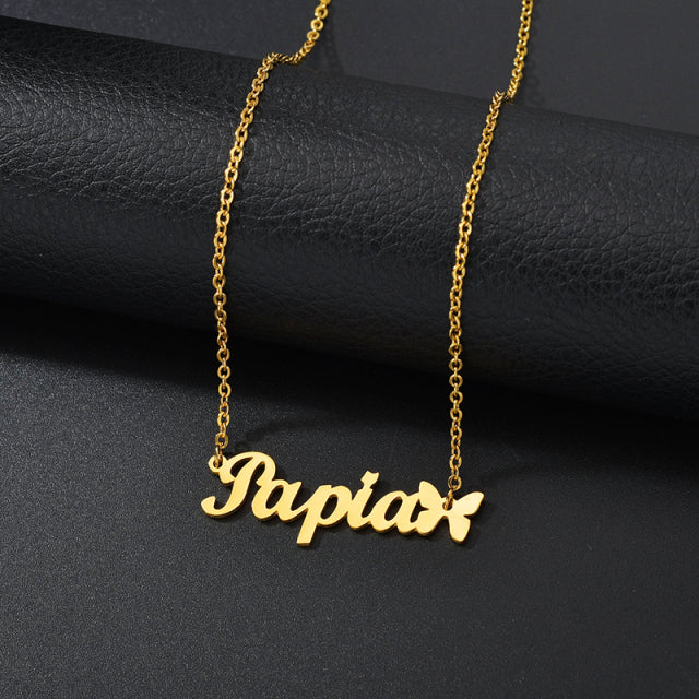 Atoztide Fashion Custom Name Stainless Steel Necklaces Personalized Jewelry Chain Crown Heart Butterfly Necklace for Women Gifts