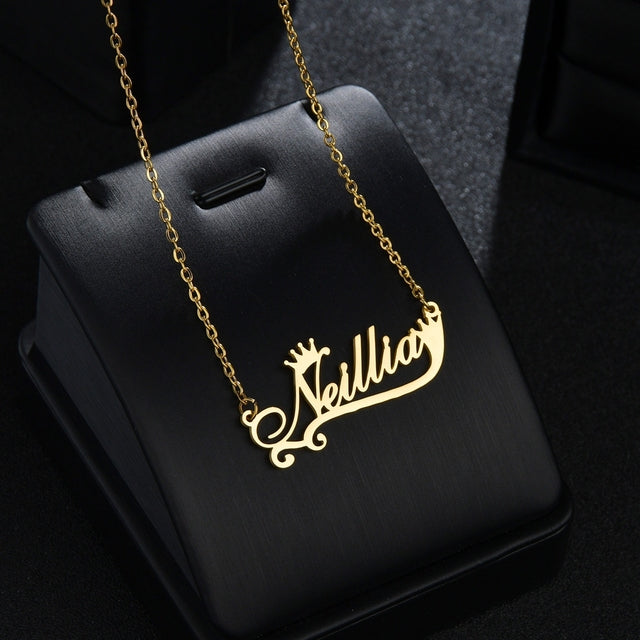 Atoztide Fashion Custom Name Stainless Steel Necklaces Personalized Jewelry Chain Crown Heart Butterfly Necklace for Women Gifts