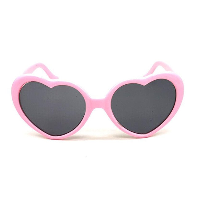 Love Heart Shape Sunglasses Women PC Frame Light Change Love Heart Lens Colorful Sun Glasses Female Red Pink Shades Magic