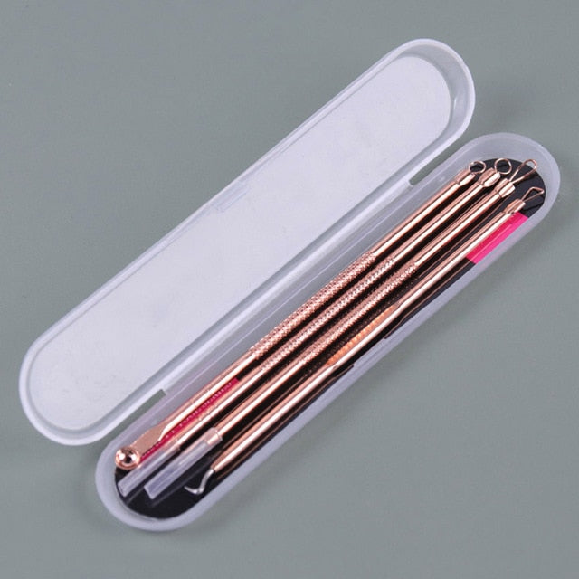 4PCS Blackhead Extractor Rose Gold Black Dots Cleaner Acne Blemish Remover Needles Set Black Spots Pore Cleanser Tool