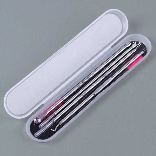 4PCS Blackhead Extractor Rose Gold Black Dots Cleaner Acne Blemish Remover Needles Set Black Spots Pore Cleanser Tool