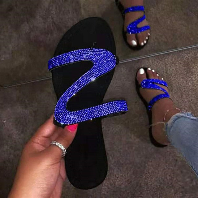 Glitter Slippers Women Summer Sandals 2021 Fashion Bling Female Candy Color Flip Flops Beach Diamond Flat Shoes Outdoor Sandals