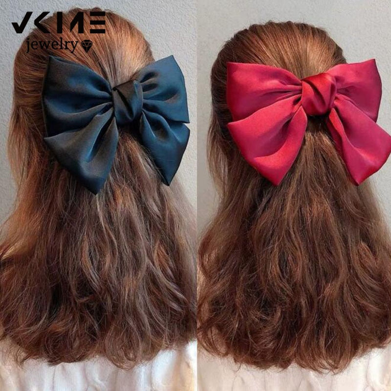 VKME Fashion Big Bow Hairpin Cute Red Barrette Pink Hair Clip Women Girls BB Hairgrip Korean Oversize Floral Hair Accessories
