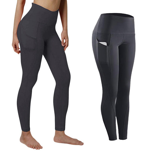 Spandex High Waist Legging Pockets Fitness Bottoms Running Sweatpants for Women Quick-Dry Sport Trousers Workout Yoga Pants