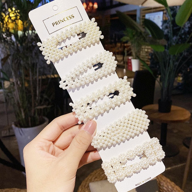 5/8PCS/Set Women Girls Elegant Imitation Pearls Geometric Hairpins Sweet Hair Ornament Clips Barrettes Fashion Hair Accessories
