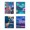 Canvas Wall Art HD Cartoon View Street Prints Poster Home Decoration Night Tree Cute Painting For Bedroom Modular Pictures Frame