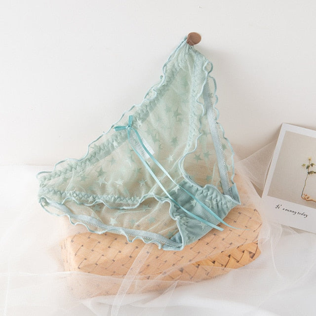 BIONEK Women Sexy Lace Underwear Ruffle Panties Japanese Lolita Style Transparent Seersucker Lingerie Fruit Embroidery Briefs