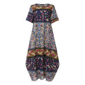 ZANZEA Fashion Summer Maxi Dress Women's Printed Sundress Casual Short Sleeve Vestidos Female High Waist Robe Femme