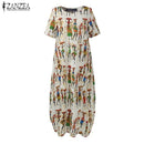 ZANZEA Fashion Summer Maxi Dress Women's Printed Sundress Casual Short Sleeve Vestidos Female High Waist Robe Femme