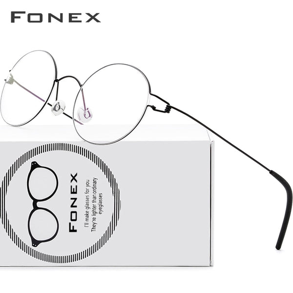 FONEX Screwless Eyewear Prescription Eyeglasses Frame Women Round Myopia Optical Denmark Korean Glasses Frame Men Titanium 98607